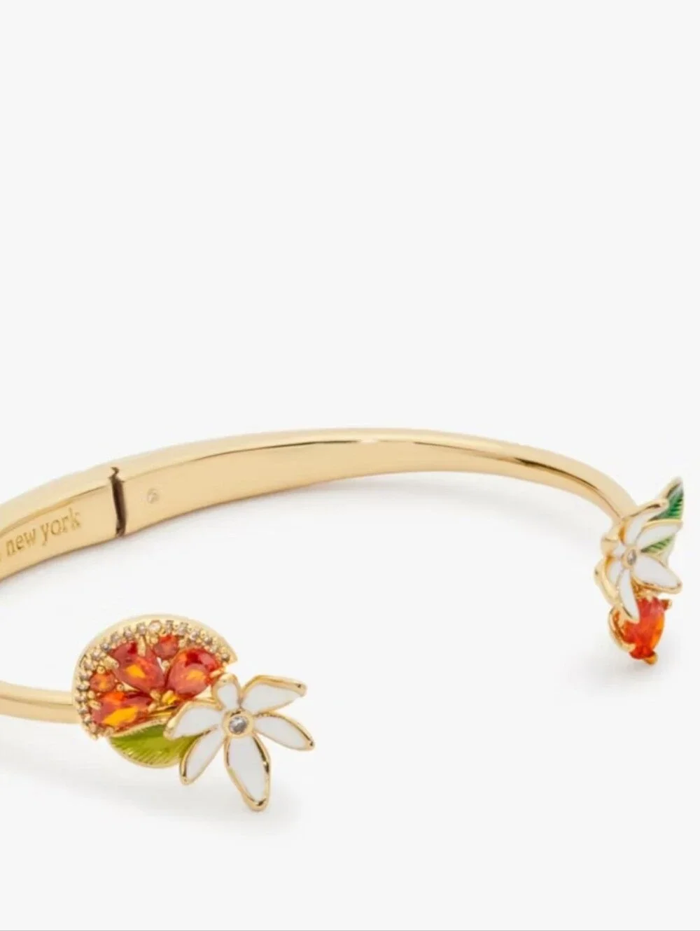 Kate Spade Sweet Citrus Hinge Cuff Bracelet With Enamel Flowers And Gems New - Picture 2 of 6